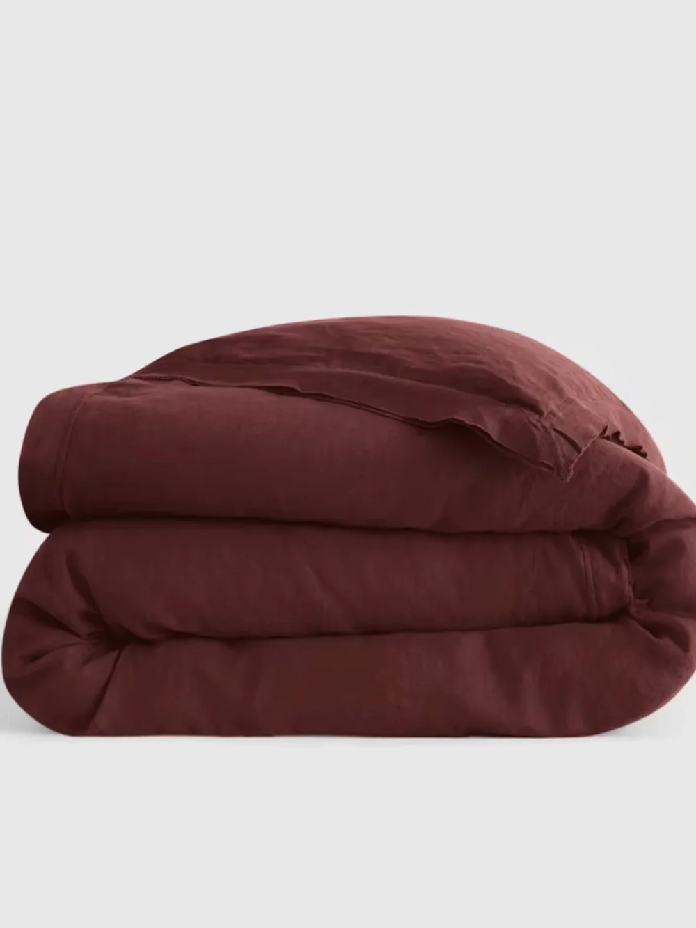 European Linen Double Flange Frayed Edge Duvet Cover Burgundy
